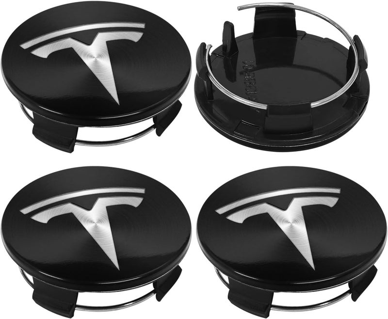 Knomix 4 Pack Exterior Decoration Wheel Center Cover for Tesla Model 3 Model Y,56mm Hubcaps Wheel Rim Cover Tesla Center Caps Hubcaps+20 Black Lug Nut Covers (Glossy Black Backgroud+Silver Emblem) - Image 2